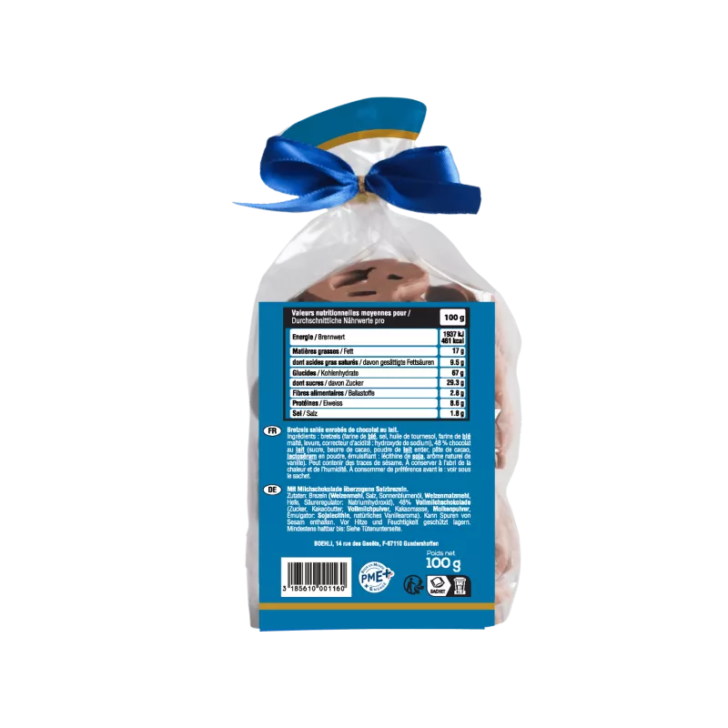 Sachet 100g mini-bretzels chocolat au lait verso
