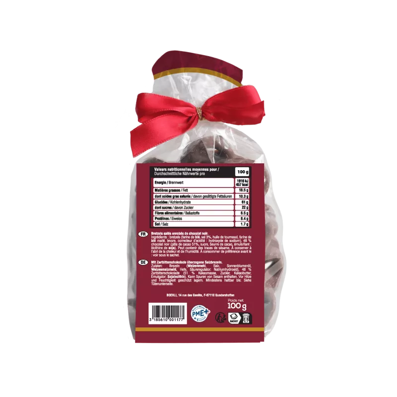 Sachet 100g mini-bretzels chocolat noir verso
