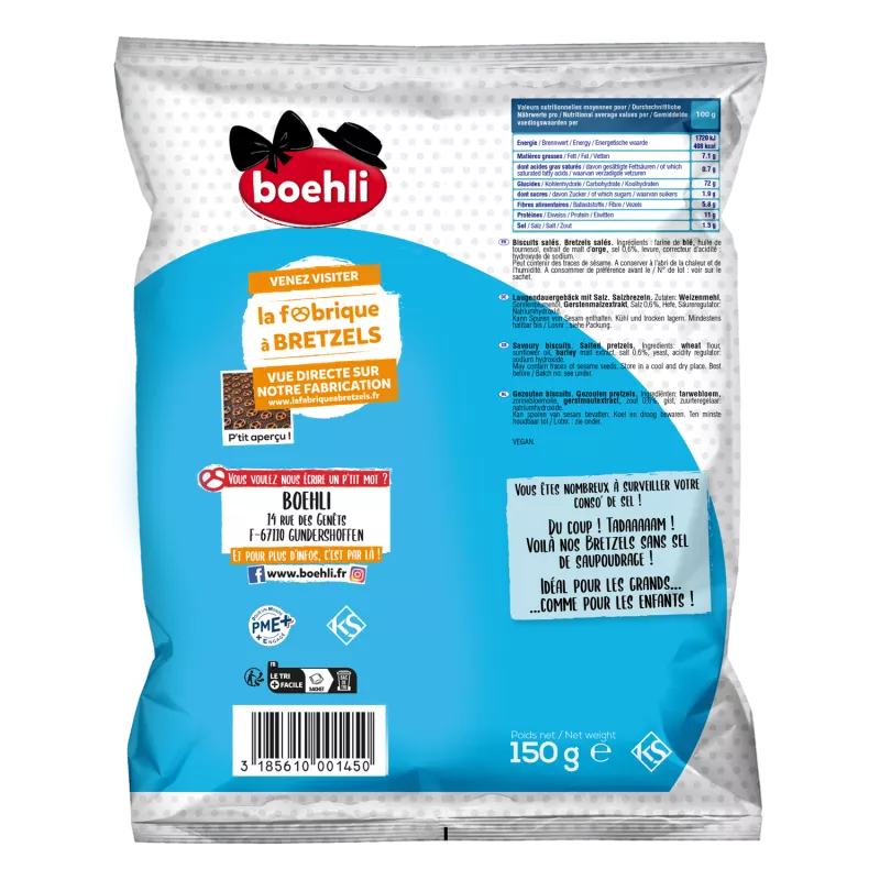 Sachet 150g bretzels moyennes -50% de sel verso