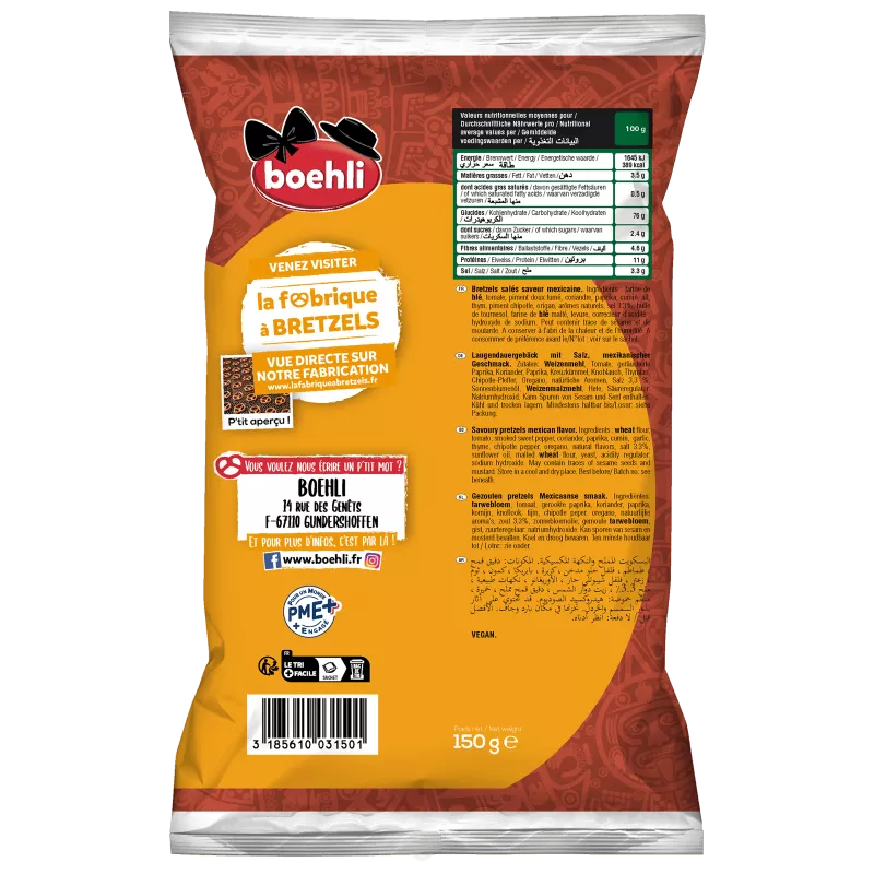 Sachet mini-bretzels saveur mexicaine 150g verso