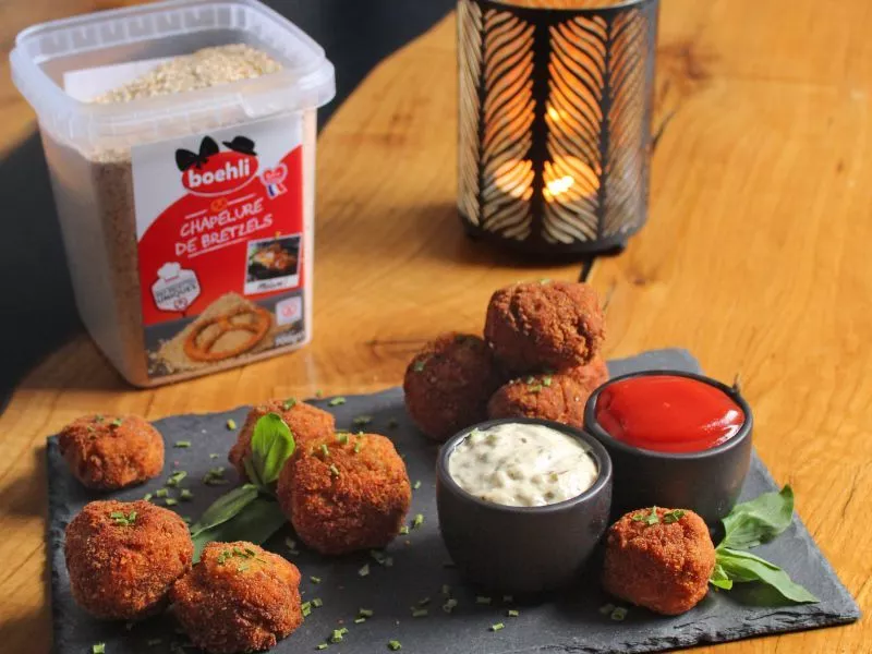 Croquettes de pommes de terre au Munster et à la chapelure de Bretzels