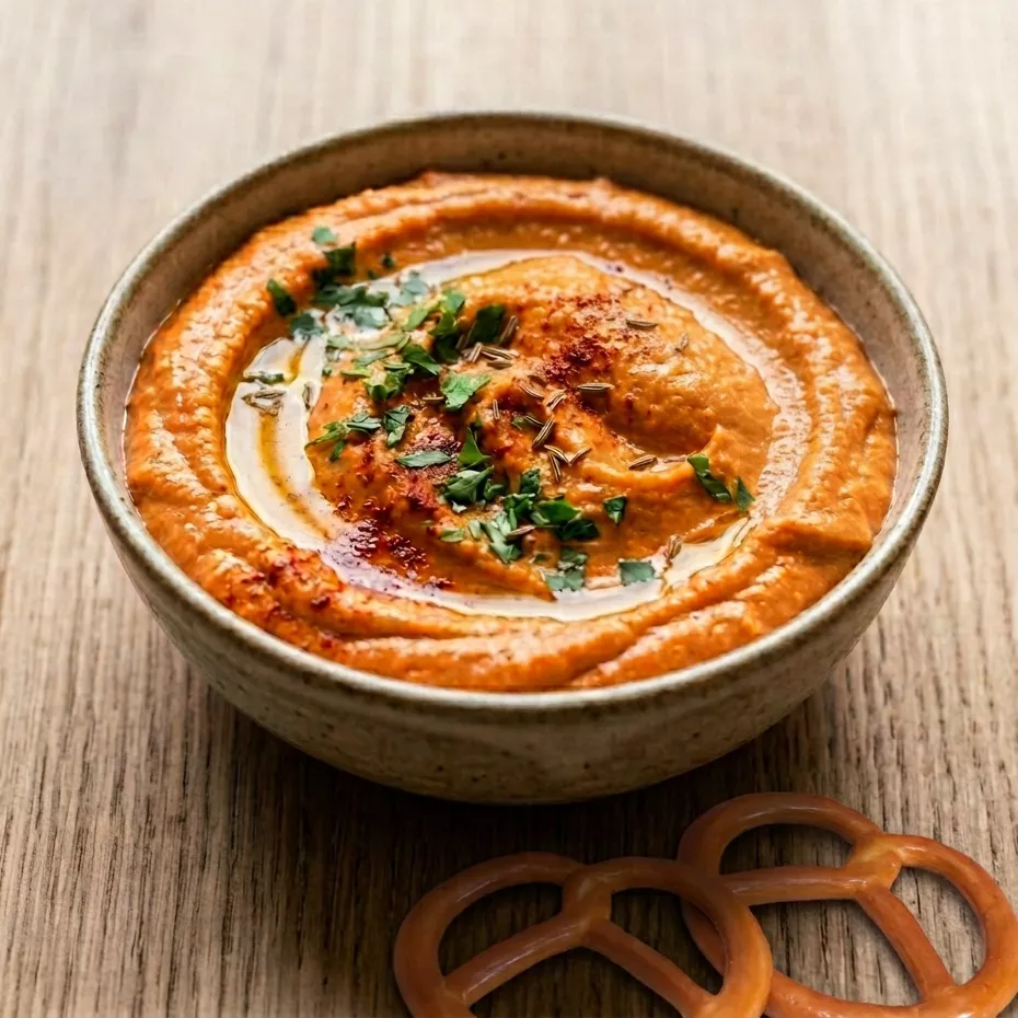 Bretzels Dip houmous et poivrons rouges