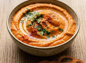 Bretzels Dip houmous et poivrons rouges