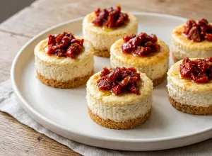 Minis Cheesecakes au chèvre, tomates confites et crackers salés