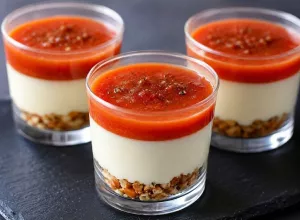 Pannacotta parmesan, coulis de tomate et Mini-Bretzels saveur Mexicaine