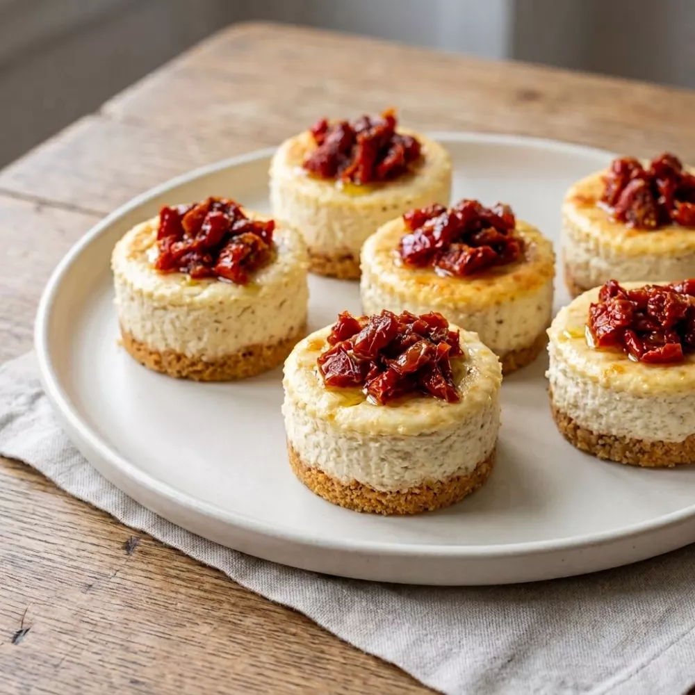 Minis Cheesecakes au chèvre, tomates confites et crackers salés