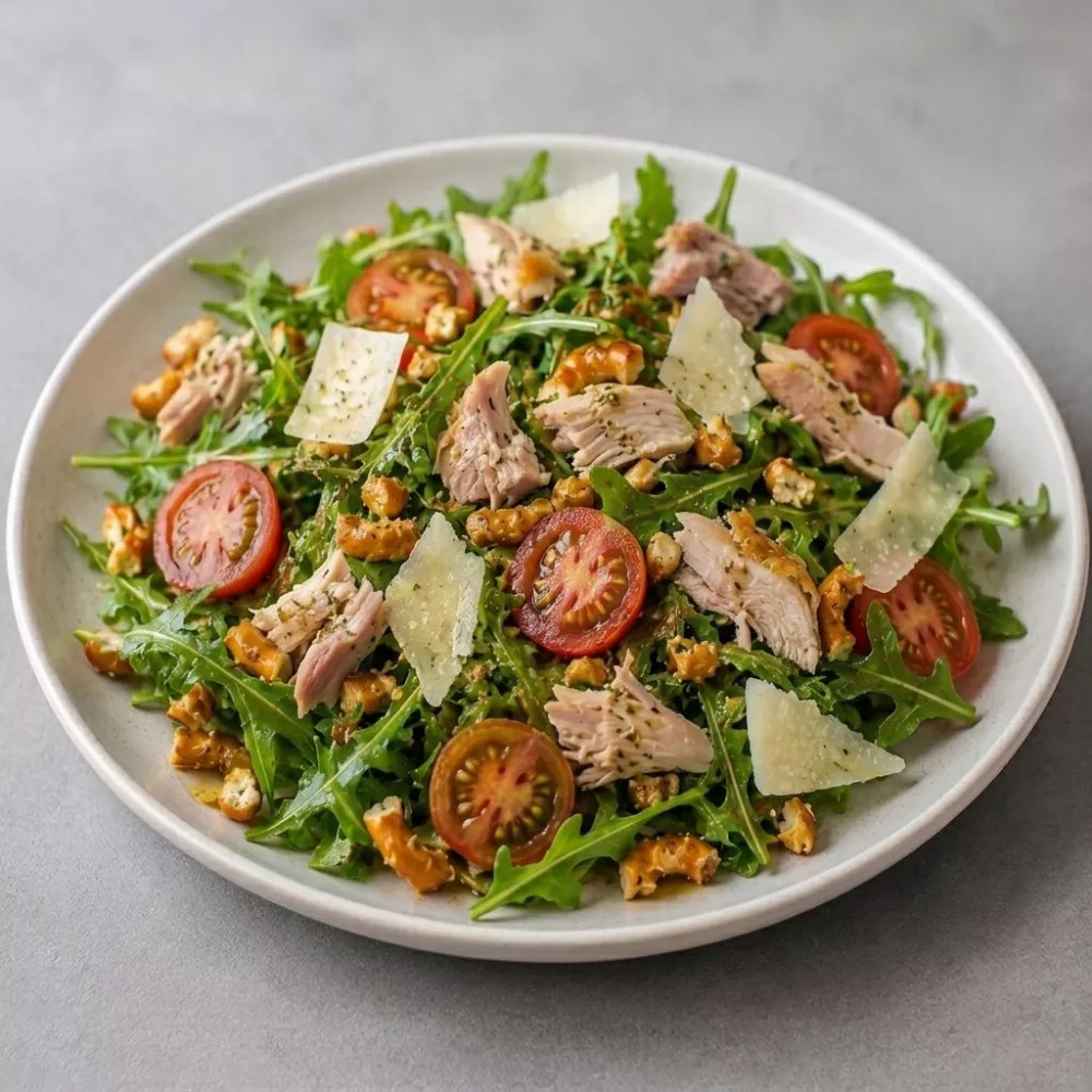 Salade poulet, tomates, citron et croustillants de Mini-Bretzels saveur Aïoli