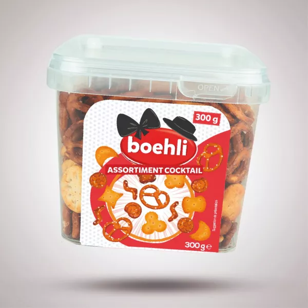 ASSORTIMENT COCKTAIL - MÉLANGE DE MINI-BRETZELS, MINI-STICKS, RONDZELS ET CRACKERS SALÉS – CUBI 300G