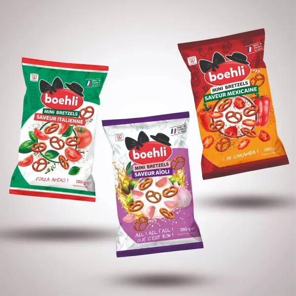 MINI-BRETZELS SAVEURS AÏOLI, ITALIENNE ET MEXICAINE – LOT DE 3 SACHETS 150G